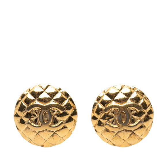 Pre-Loved Chanel CC Quilted Gold Plated Round Clip on Earrings